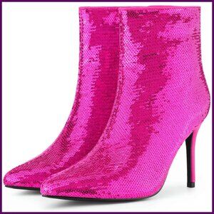 Sequin Stiletto Ankle Boots Pointed Toe Party Heels Women's Size